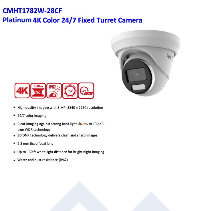 LTS Platinum CMHT1782W-28CF HD-TVI 8MP/4K 247 Full Color 2.8mm WDR 131ft LED Turret Camera
