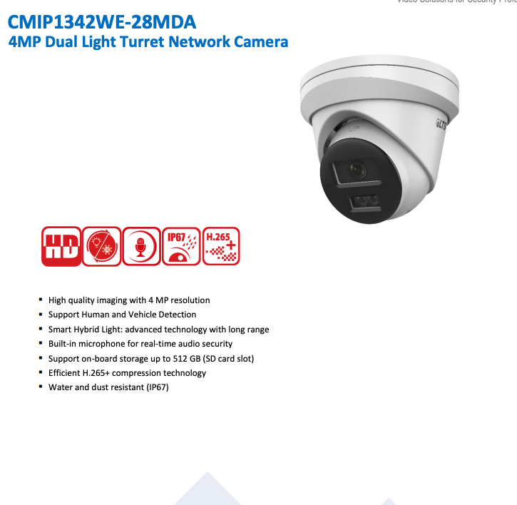 LTS Platinum CMIP1342WE-28MDA IP 4MP Dual Light 2.8mm WDR Mic Smart Ai Turret Dome Camera