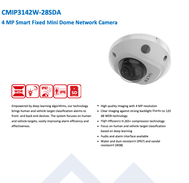 LTS Platinum CMIP3142W-28SDA HD IP 4MP 2.8mm 98ft IR Ai Built-In Mic WDR Vandal Dome Camera