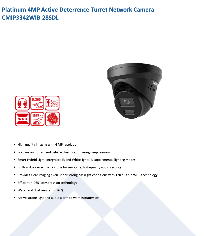 LTS Platinum CMIP3342WIB-28SDL IP 4MP Active Deterrence Smart Hybrid Light WDR Turret Camera LTCMIP3342WIB-28SDL Replacement for CMIP3342WB-28MDA, CMIP3342WB-28MD, CMIP3342WB-28M
