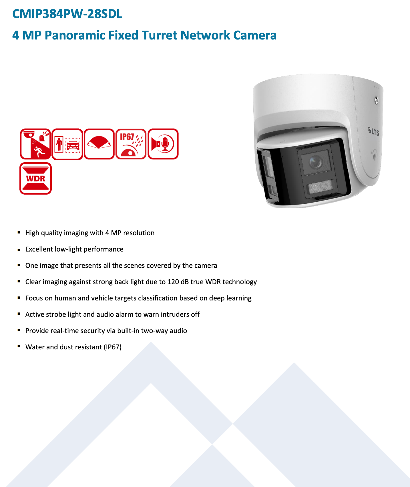 LTS Platinum CMIP384PW-28SDL IP 4MP Panoramic 2 Way Audio Alarm Deep Learning Turret Camera