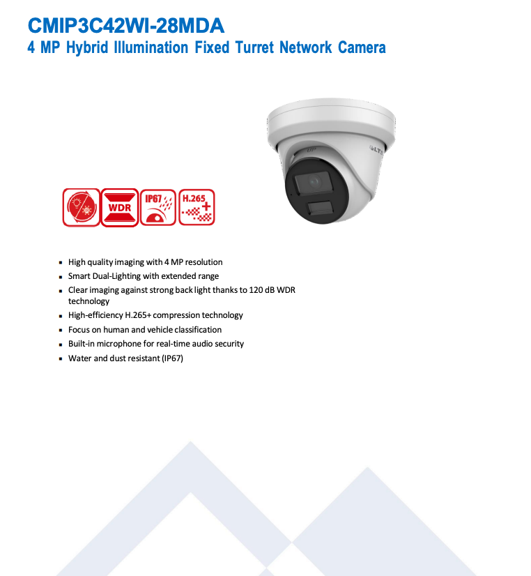LTS Platinum CMIP3C42WI-28MDA IP 4MP Color 24/7 Hybrid illumination Mic Smart Turret Camera LTCMIP3C42WI-28MDA Replacement for CMIP3C42NW-28MDA, CMIP3C42W-28M