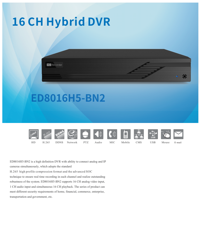 ENS Titanium ED8016H5-BN2 16CH 5MP Lite TVI/AHD/CVI/Analog+8CH 5MP IP Max 24CH 1080P NDAA DVR