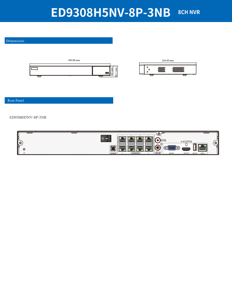 ENS Titanium ED9308H5NV-8P-3NB 8CH IP 8MP 30fps 80Mbps 8 Port POE Ai 4K 2160p HDMI NDAA NVR