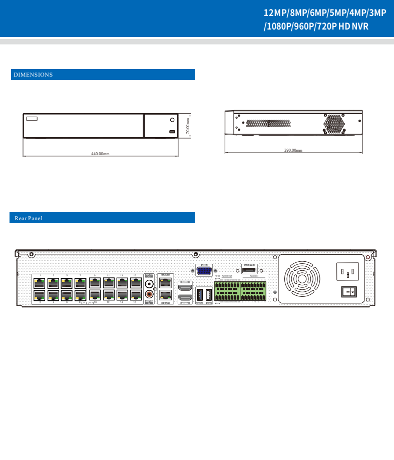ENS Titanium ED9632H5NV-16P-AN 32CH IP 12MP 20fps 192Mbps 16Port PoE Ai 2xLAN 2xHDMI NDAA NVR