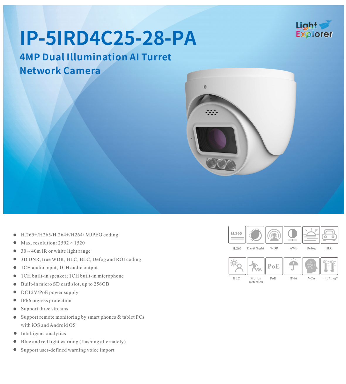 ENS Titanium IP-5IRD4C25-28-PA IP 4MP 2.8mm Full Color Mic and Speaker Deterrence NDAA Camera