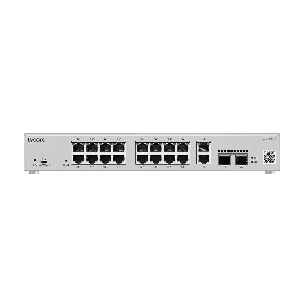 Lysora LCS-16GS-P 16-Port Gigabit Cloud Managed PoE Switch with 2 SFP Uplinks NDAA