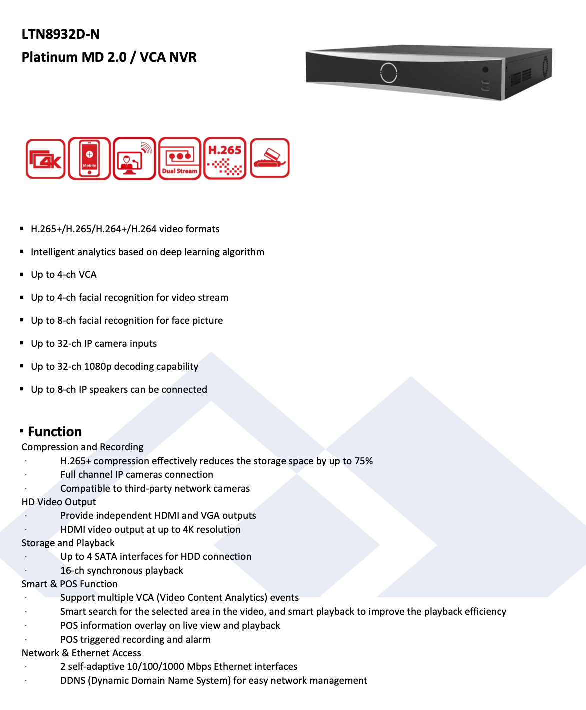 LTS Platinum LTN8932D-N IP 32CH 8K High Performance Decoding 256Mbps Up to 32MP Recording NVR Replacement for LTN8932-N, LTN8932H, LTN8932