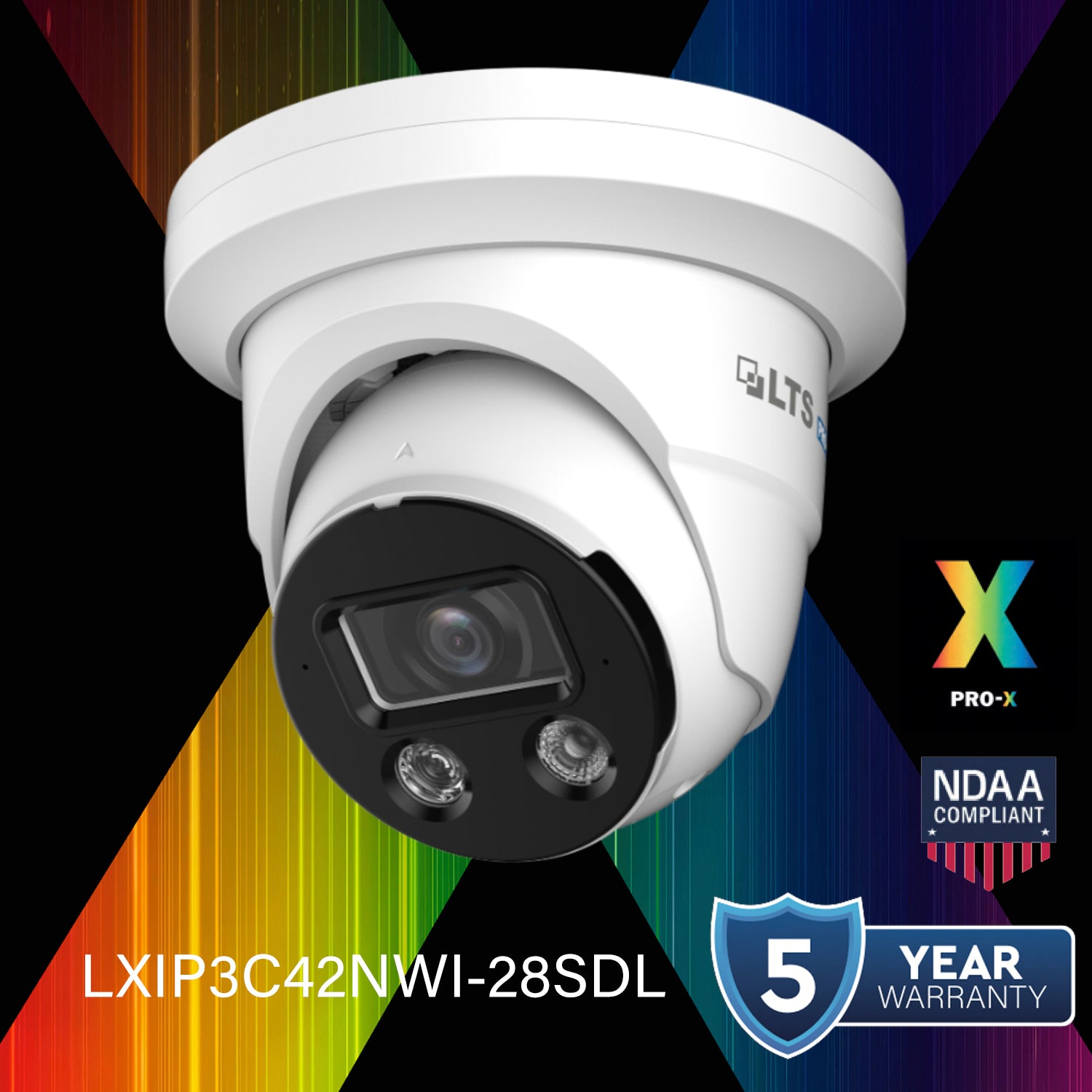 LTS Pro-X LXIP3C42NWI-28SDL IP 4MP Color 24/7 2.8mm 98ft LED Mic/Speaker NDAA Dome Camera Replacement for LXIP3C42WI-28SDL