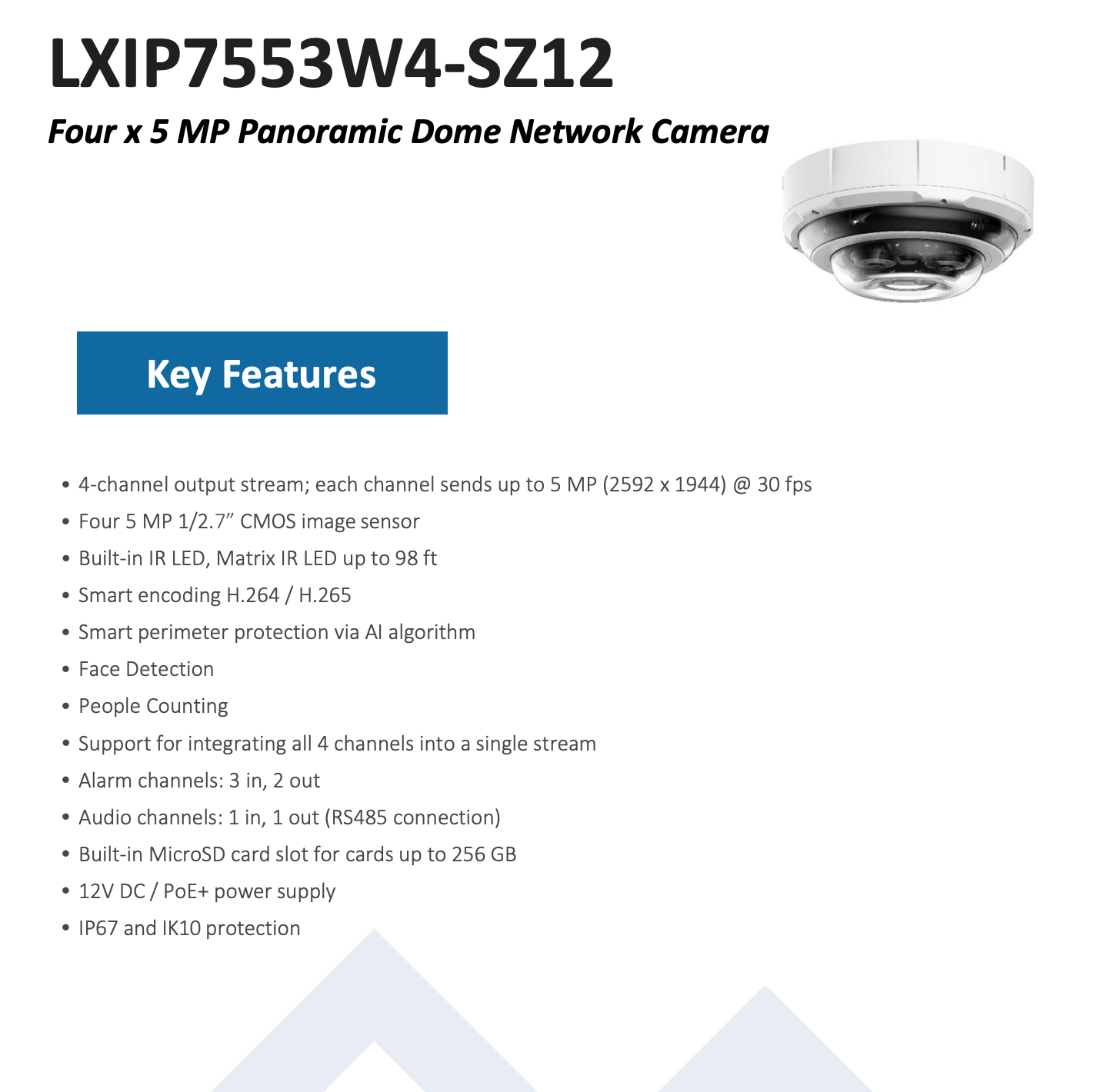 LTS Pro-X LXIP7553W4-SZ12 PRO-X IP 4x5MP 2.8-12mm People Counting Panoramic Ai Dome Camera