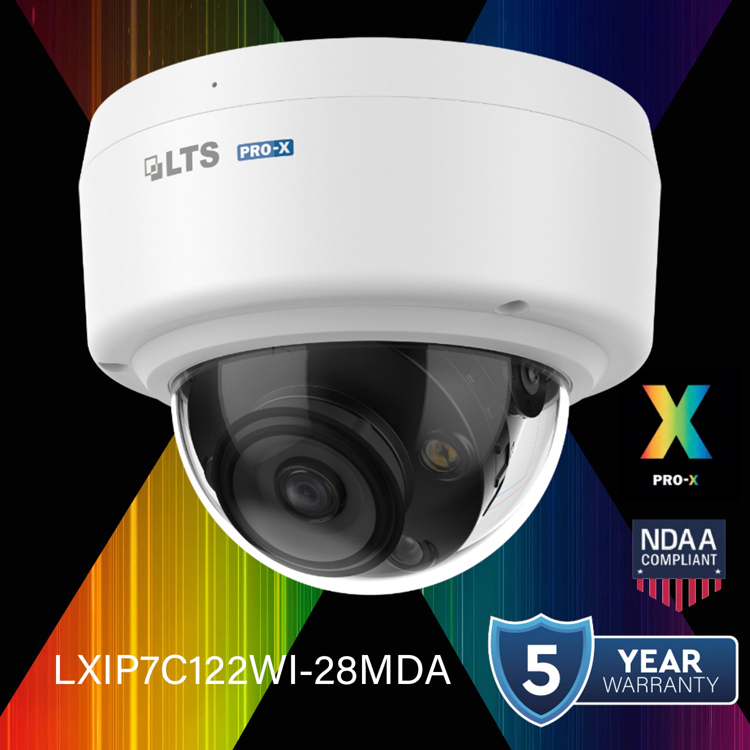 LTS Pro-X LXIP7C122WI-28MDA IP 12MP/5K 2.8 mm 98ft IR & LED Mic Vandal NDAA Dome Camera