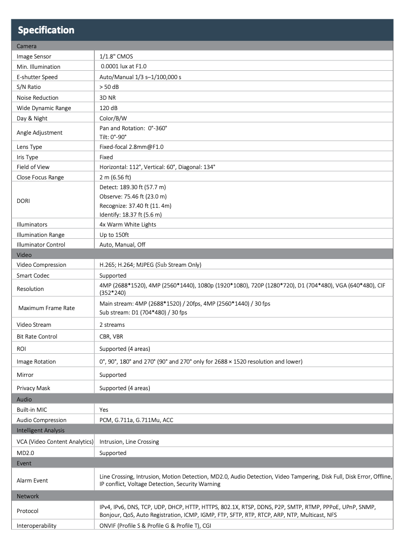 LTS Pro-X LXIP9C42W-28AISP IP 4MP AI ISP 2.8mm Full-Color Night Vision PoE Bullet Camera