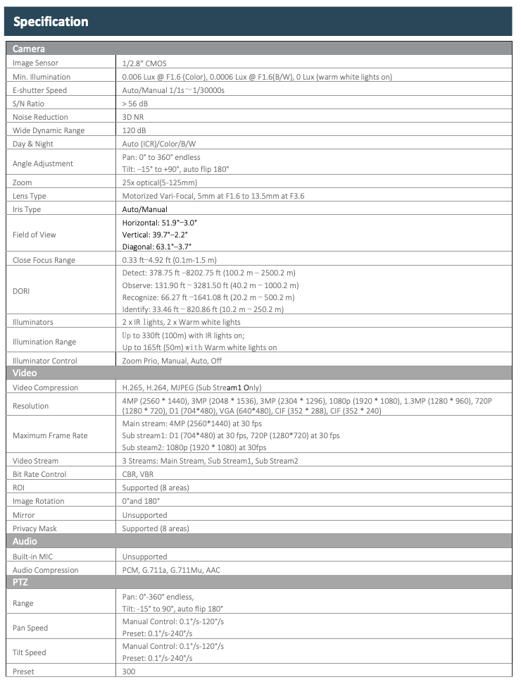 LTS Pro-X LXPTZIP4C4WI-X25SDL IP 4MP 25X PTZ ColorHybrid Auto Tracking Active Deterrence NDAA Camera Replacement for LXPTZIP414W-X25IR