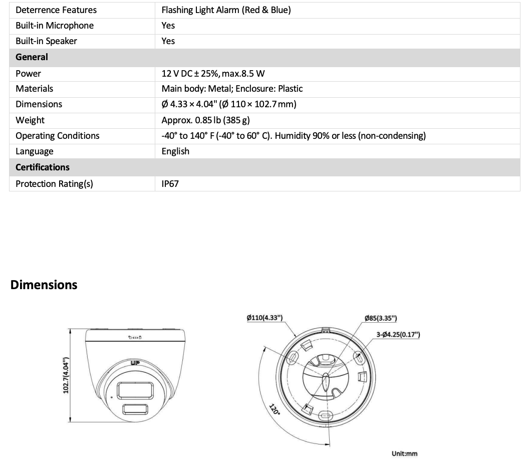 LTS Platinum CMHT1722-28LS TVI 2MP 2.8mm Wide Angle 131ft IR 2 Way Audio Siren Turret Camera