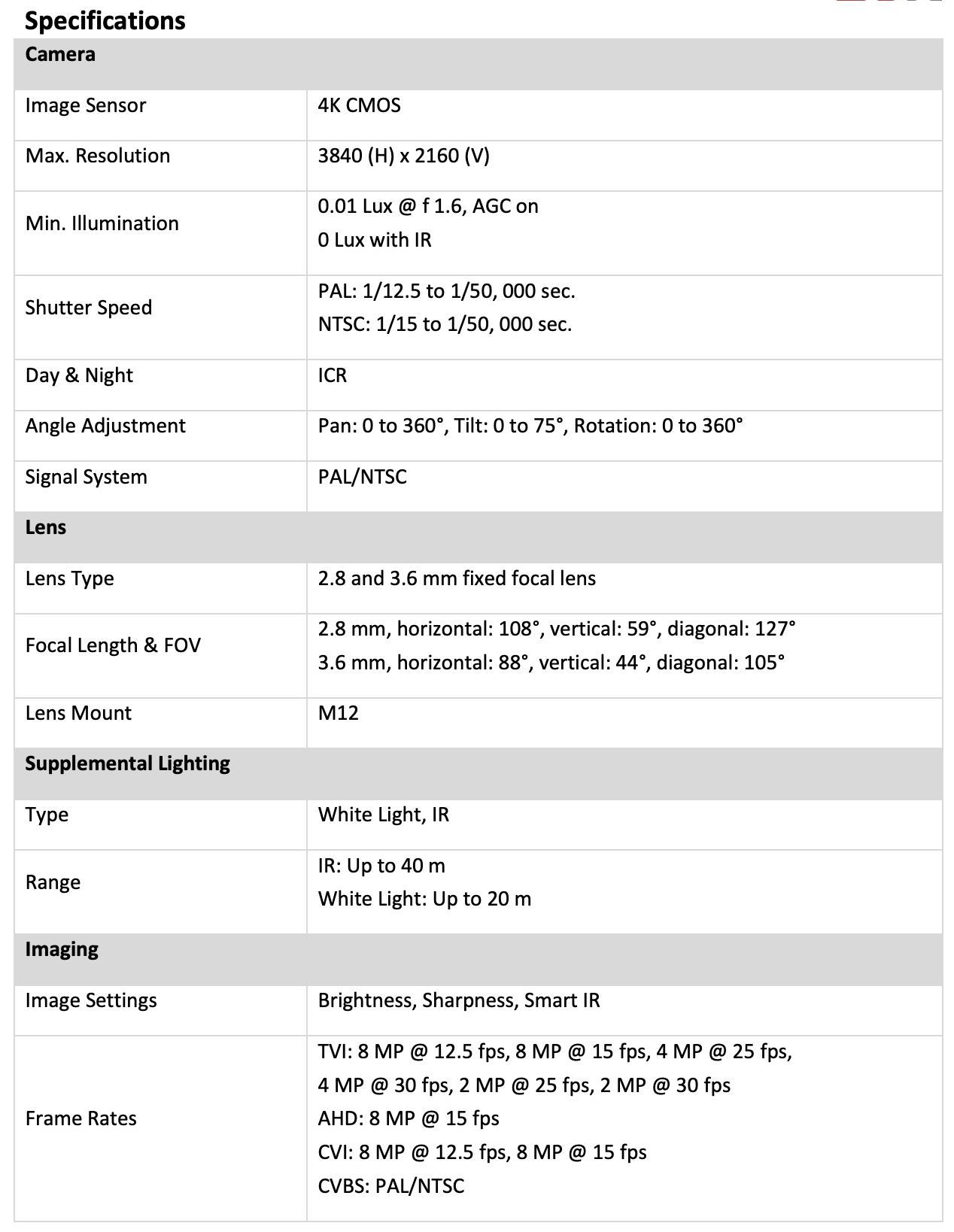 LTS Platinum CMHT1782-28LF TVI/AHD/CVI/CVBS 4K/8MP 2.8m Wide Angle Hybrid Light Turret Camera LTCMHT1782-28LF Replacement for CMHT1782-28F