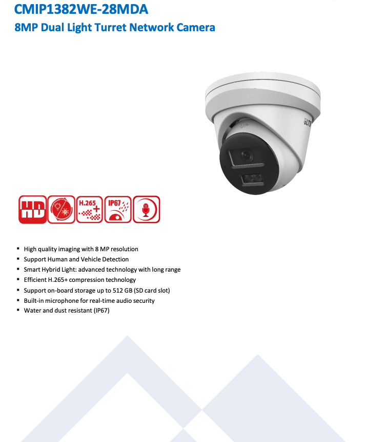 LTS Platinum CMIP1382WE-28MDA IP 8MP Dual Light 2.8mm WDR Mic Smart Ai Turret Dome Camera