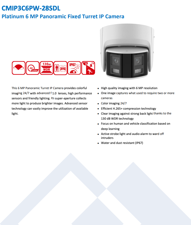 LTS Platinum CMIP3C6PW-28SDL IP 6MP 24/7 Full Color Ai WDR Panoramic Dome Security Camera