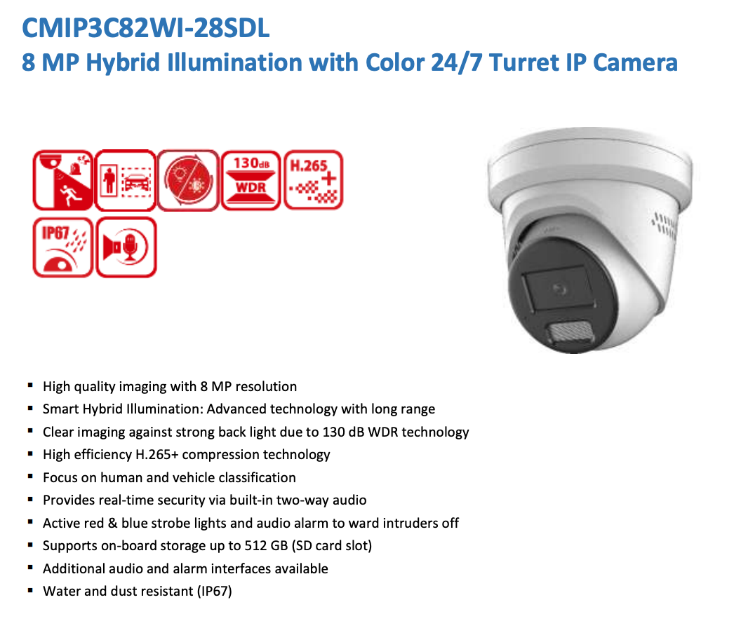 LTS Platinum CMIP3C82WI-28SDL IP 8MP 247 Color Deterrence R&B Light 2 Way Audio Turret Camera