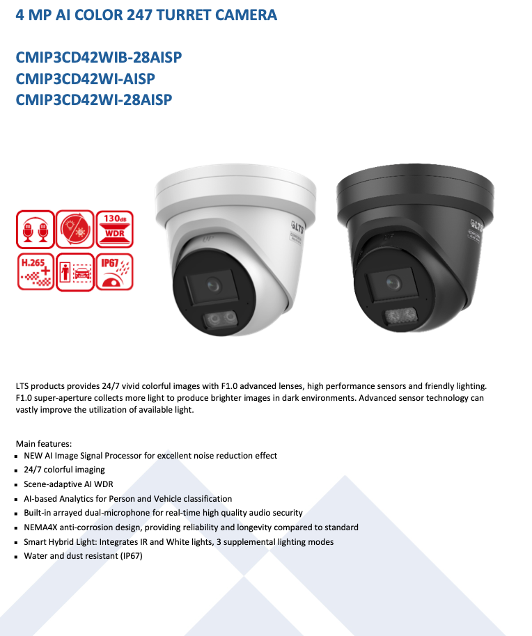 LTS Platinum CMIP3CD42WI-28AISP IP 4MP Ai Color 247 Anti-Corrosion Smart Hybrid Light Camera