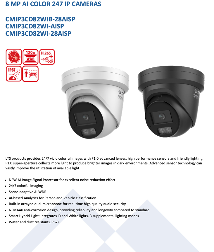 LTS Platinum CMIP3CD82WIB-28AISP IP 8MP Ai Color 247 Built-in Mic Smart Hybrid Light Camera