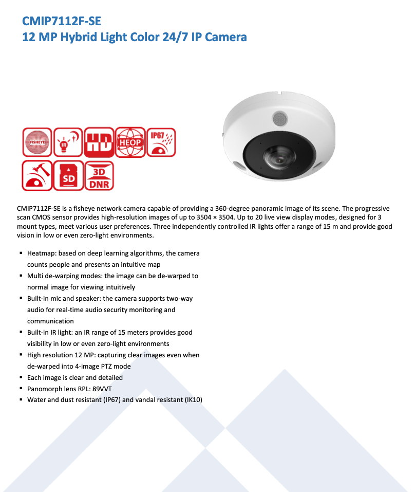 LTS Platinum CMIP7112F-SE IP 12MP 360 Panoramic 50ft IR Built-in Mic Speaker Fisheye Camera