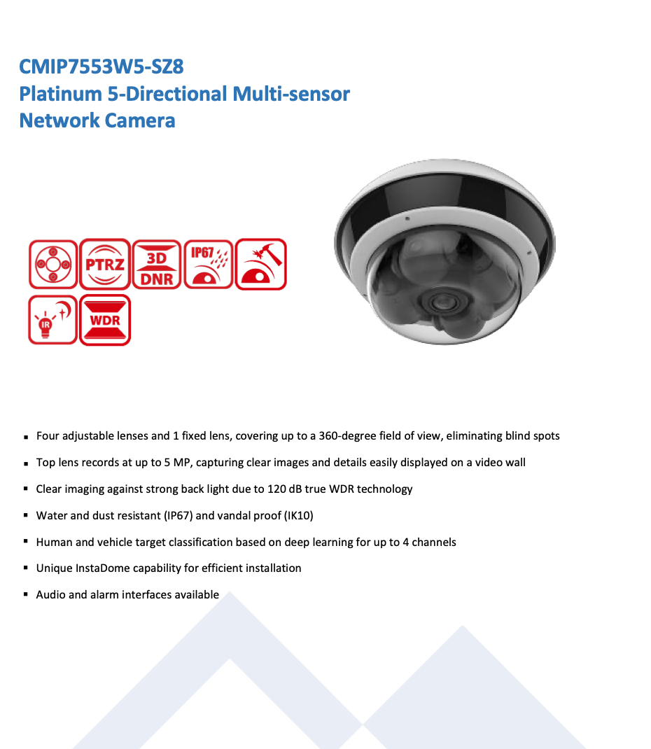 LTS Platinum CMIP7553W5-SZ8 IP 360 4 x 1920p + 1 x 1440p 5-Directional Multi-sensor IP Camera LTCMIP7553W5-SZ8 Replacement for CMIP7553W4-SZ8