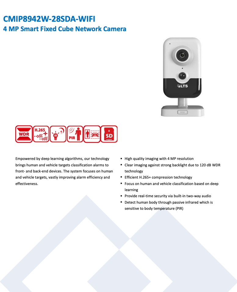 LTS Platinum CMIP8942W-28SDA-WIFI HD IP 4MP 2.8mm Smart Ai Built-in Two-Way Audio Cube Camera LTCMIP8942W-28SDA-WIFI Replacement for CMIP8942NW-28SWIFI