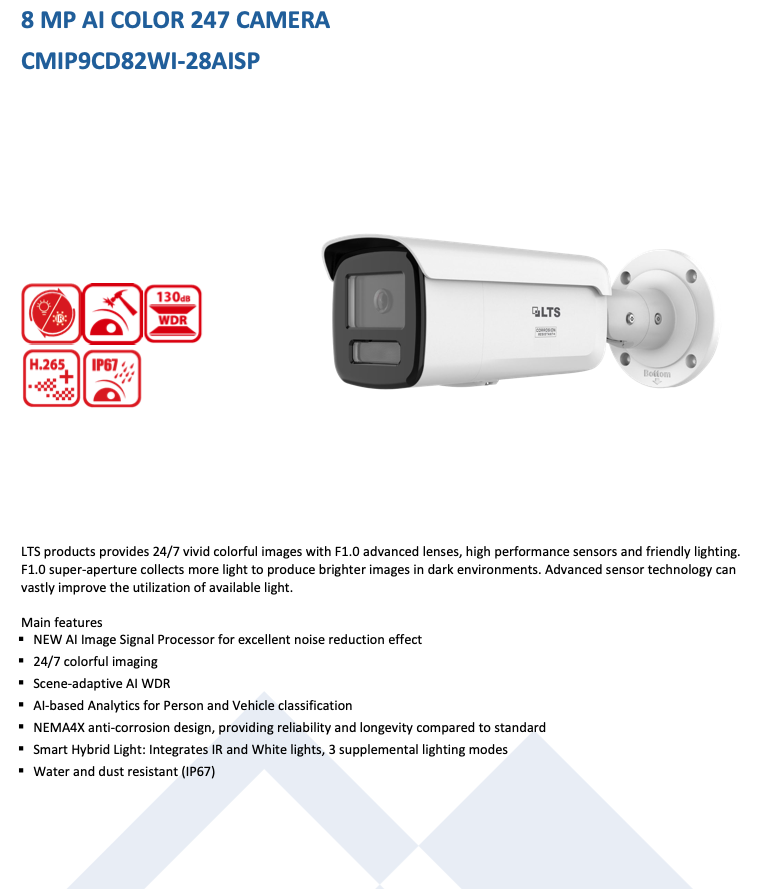 LTS Platinum CMIP9CD82WI-28AISP IP 8MP/4K Ai Color 247 Long Range 196ft Hybrid Light Camera