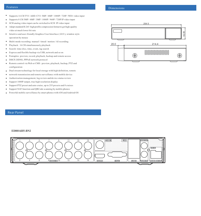 ENS Titanium ED8016H5-BN2 16CH 5MP Lite TVI/AHD/CVI/Analog+8CH 5MP IP Max 24CH 1080P NDAA DVR