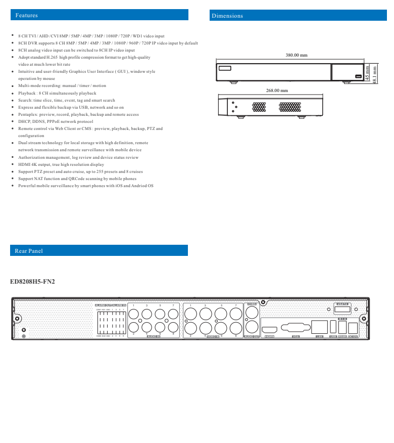 ENS Titanium ED8208H5-FN2 8CH 8MP TVI/AHD/CVI/Analog + 8CH 8MP IP Max 16CH 2160p NDAA DVR