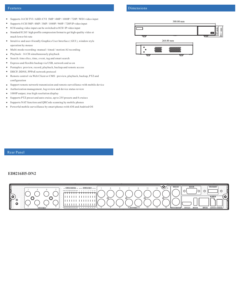 ENS Titanium ED8216H5-DN2 16CH 5MP Lite TVI/AHD/CVI/Analog+8CH 5MP IP Max 24CH 1080p NDAA DVR