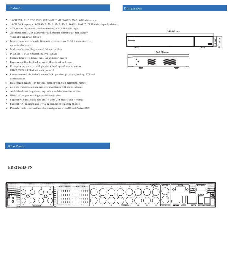 ENS Titanium ED8216H5-FN 16CH 8MP TVI/AHD/CVI/Analog+8CH 8MP IP Max 24CH 4K HDMI NDAA DVR