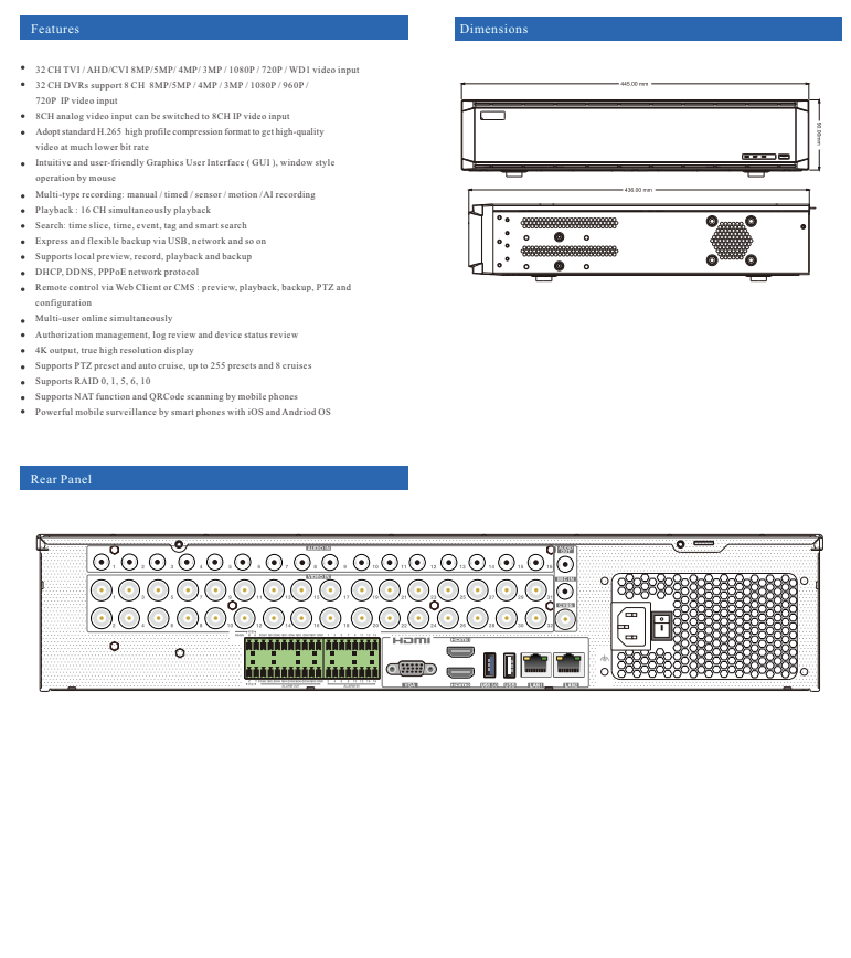 ENS Titanium ED8632H5-FN 32CH 8MP TVI/AHD/CVI/Analog + 8CH 8MP IP Max 40CH 4K HDMI NDAA DVR