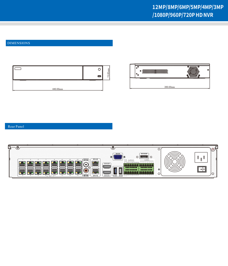 ENS Titanium ED9616H5NV-16P-AN 16CH IP 12MP 30fps 160Mbps 16 Port POE Ai 2 x HDMI NDAA NVR