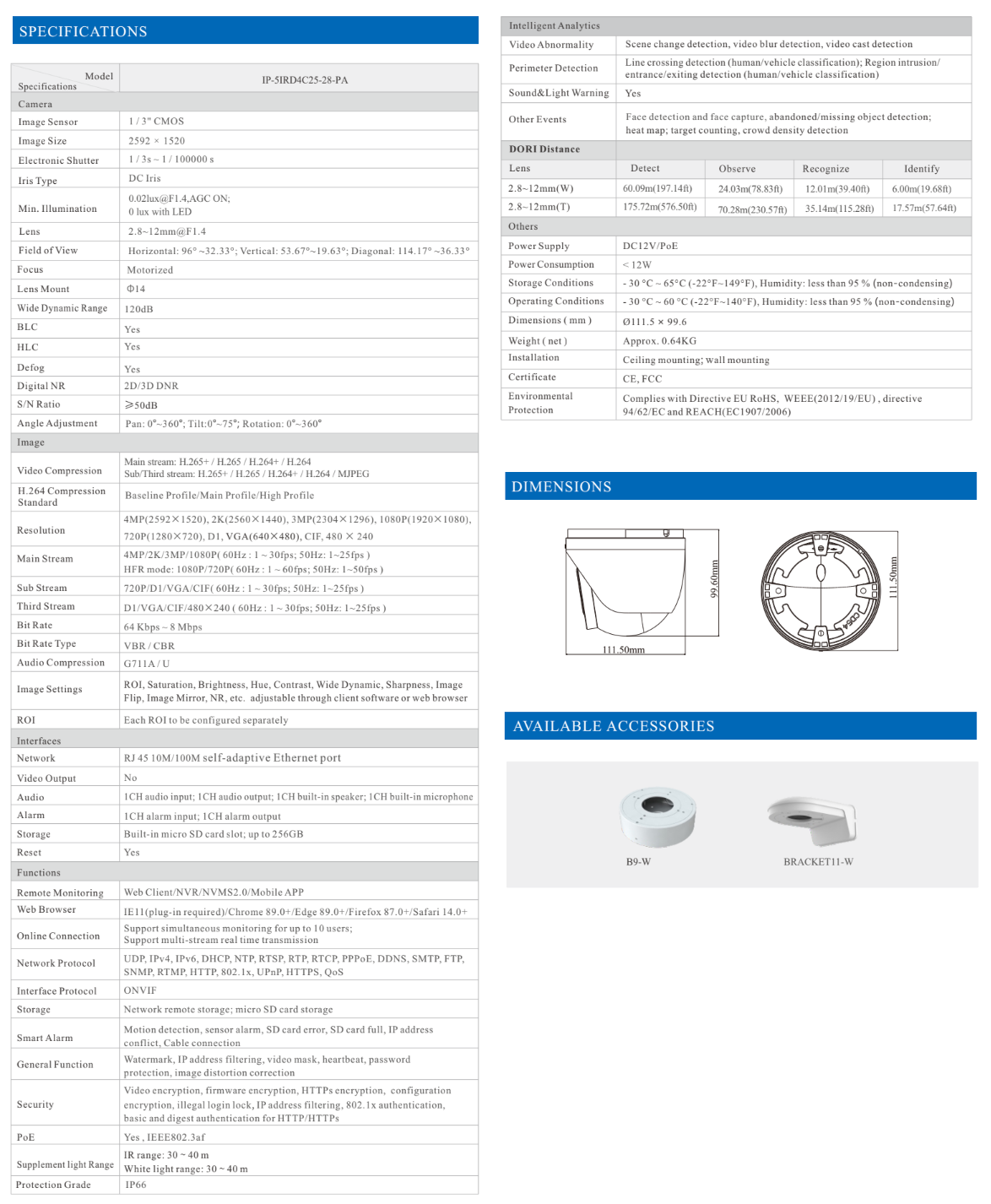 ENS Titanium IP-5IRD4C25-28-PA IP 4MP 2.8mm Full Color Mic and Speaker Deterrence NDAA Camera