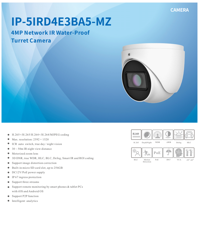 ENS Titanium IP-5IRD4E3BA5-MZ IP 4MP 2.8-12mm MZ Lens With Mic 164ft IR Ai NDAA Turret Camera