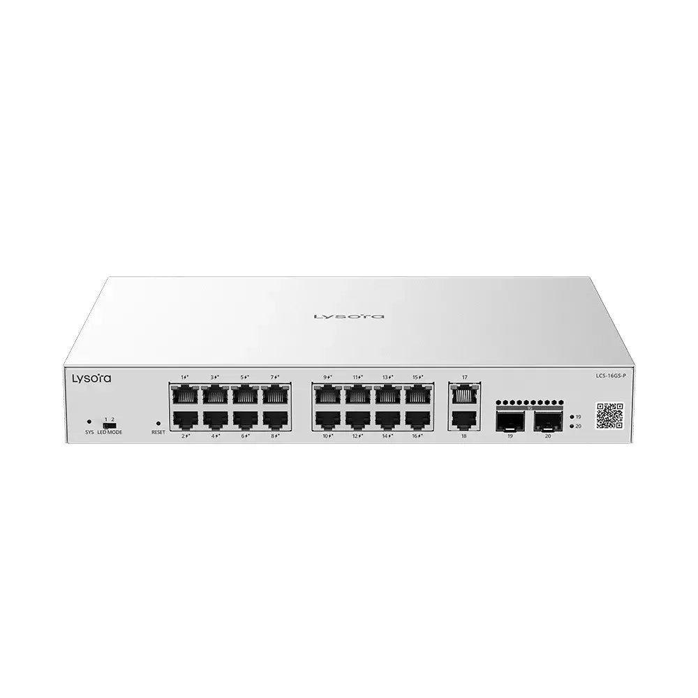 Lysora LCS-16GS-P 16-Port Gigabit Cloud Managed PoE Switch with 2 SFP Uplinks NDAA
