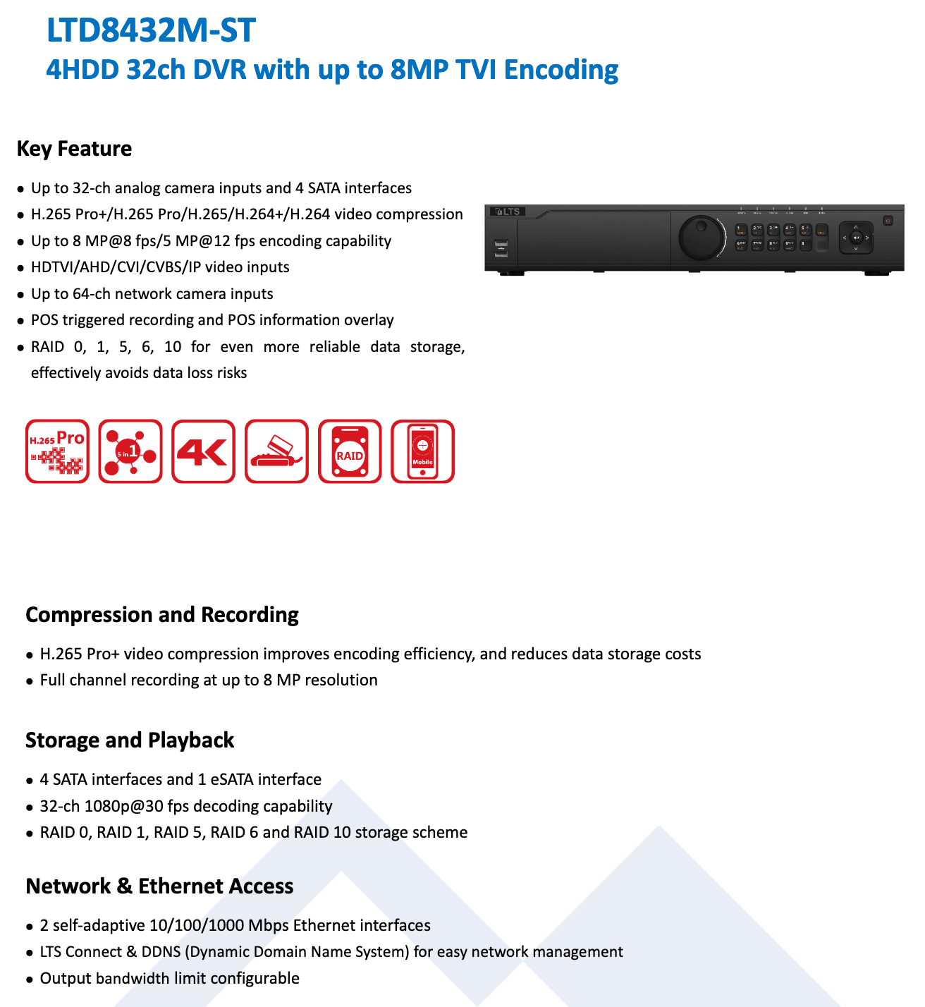 LTS Platinum LTD8432M-ST 32CH 5in1 TVI/CVI/AHD/Analog up to 8MP + 32CH upto 12MP 4 SATA DVR Replacement for LTD8432M-ST, LTD8432K-ST, LTD8432M-ST(S)