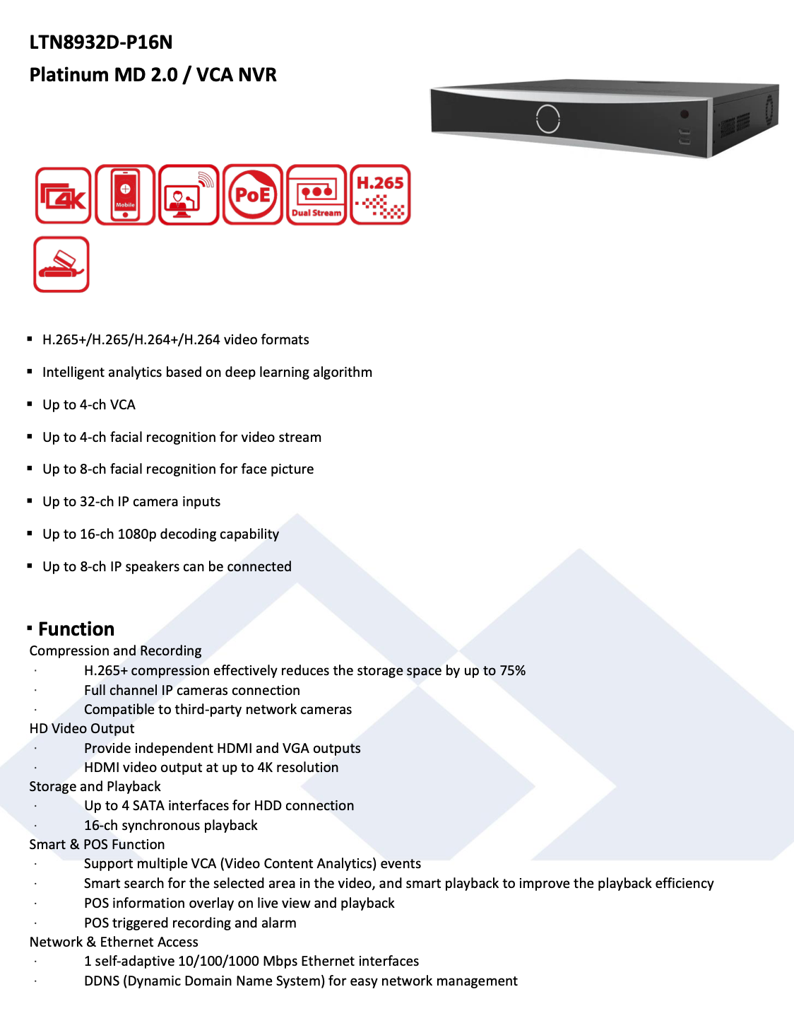 LTS Platinum LTN8932D-P16N IP 8K 32CH 16 Port PoE Built-In 256Mbps Up to 32MP Recording NVR Replacement for LTN8932-P16N, LTN8932H-P16, LTN8932-P16