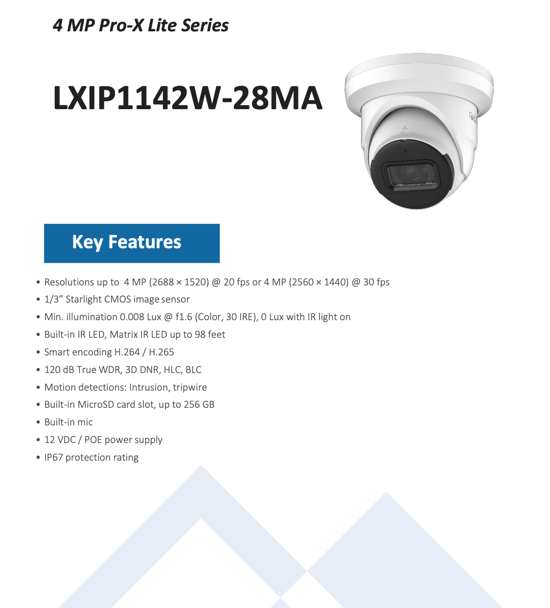 LTS Pro-X LXIP1142W-28MA IP 4MP 2.8mm Lens 98ft IR Built-in Mic Turret Camera