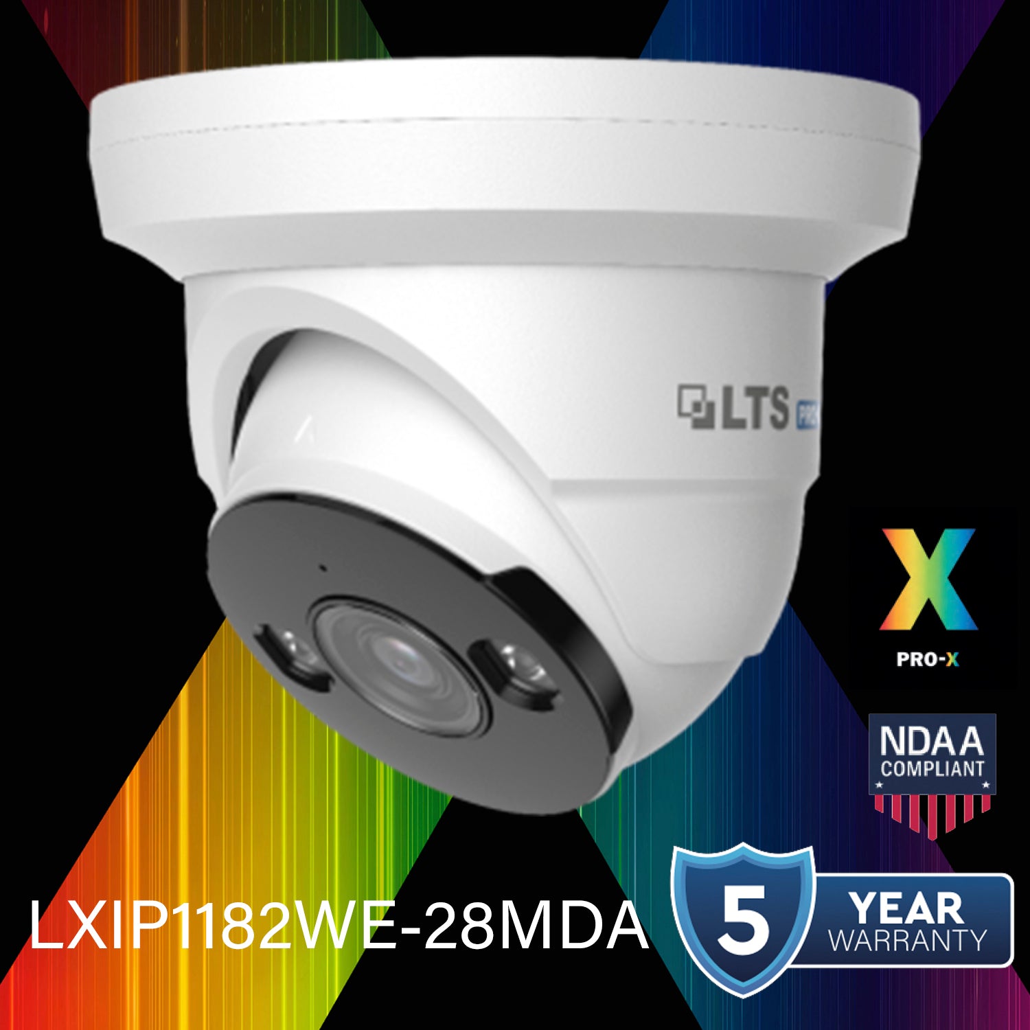 LTS Pro-X LXIP1182WE-28MDA IP 8MP 2.8mm Starlight 98ft Dual LED NDAA Ai Mic Dome Camera Replacement for LXIP1182W-28MA