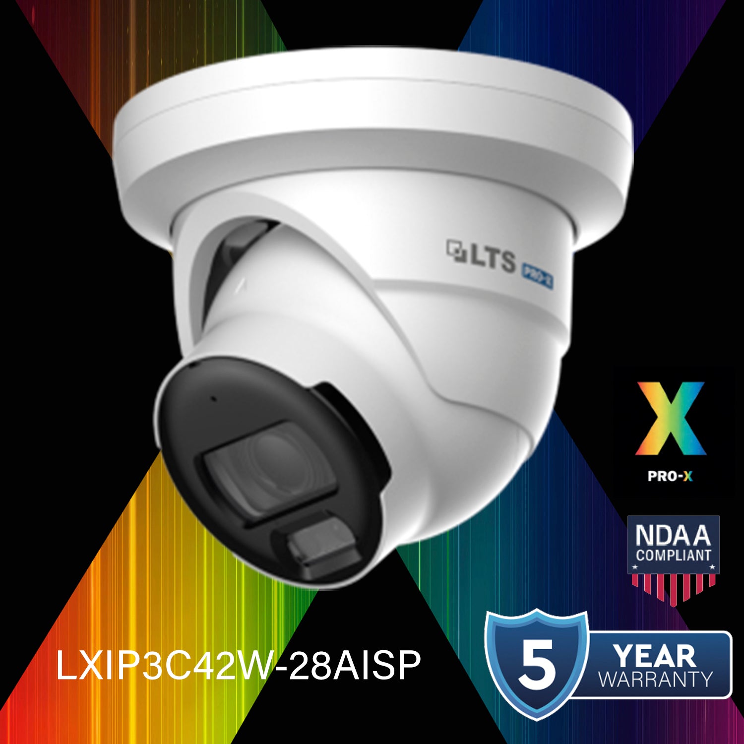 LTS Pro-X LXIP3C42W-28AISP IP 4MP 2.8mm Full Color AI ISP 100ft LED Mic NDAA Dome Camera
