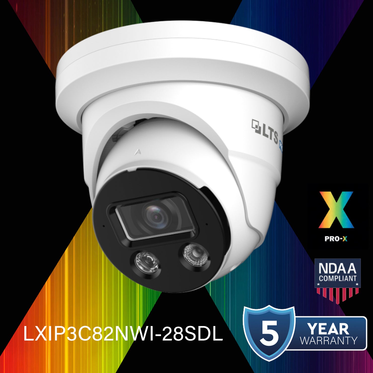 LTS Pro-X LXIP3C82NWI-28SDL IP 8MP 2.8mm Color 98ft LED Mic/Speaker Deterrence NDAA Camera Replacement for LXIP3C82W-28MDA