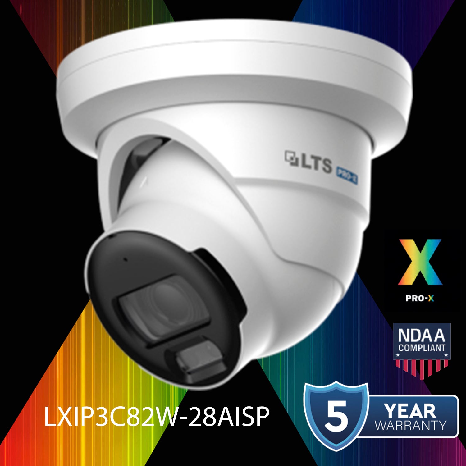 LTS Pro-X LXIP3C82W-28AISP IP 8MP/4K AI ISP Full Color 2.8mm 100ft Light Mic Dome Camera