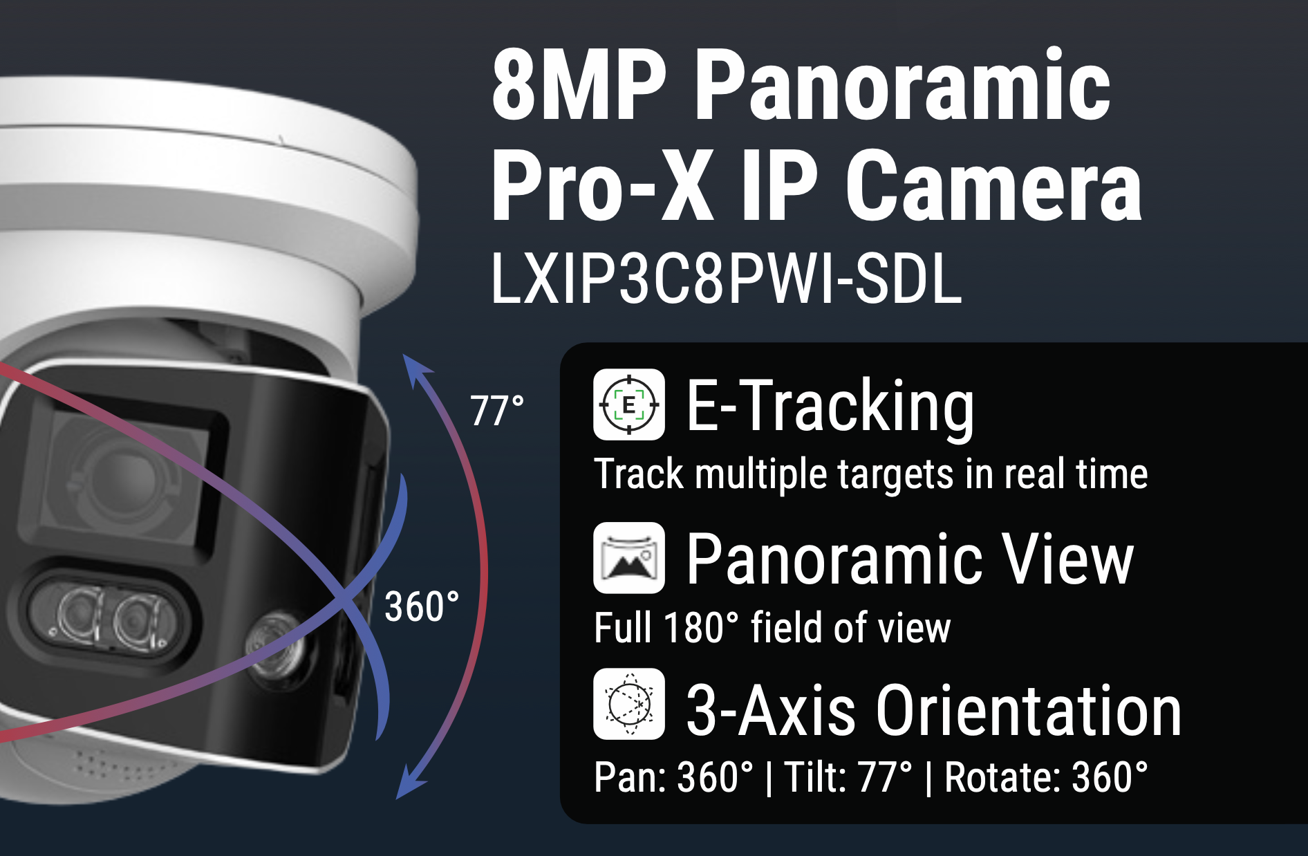 LTS Pro-X LXIP3C8PWI-SDL PRO-X IP 2x4MP 180 Angle Pano Deterrence 2 Ways Audio Ai Camera