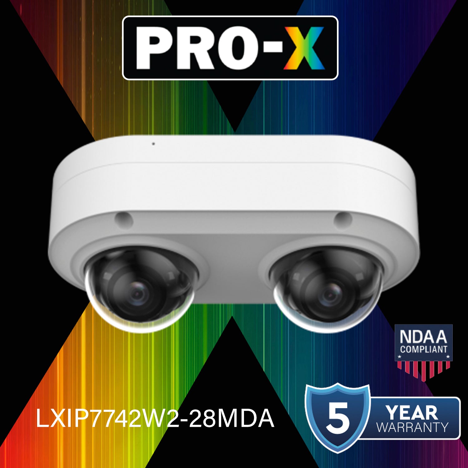 LTS Pro-X LXIP7742W2-28MDA 2x4MP Dual Lens Dome IP Camera PoE 100ft IR Mic Alarm I/O