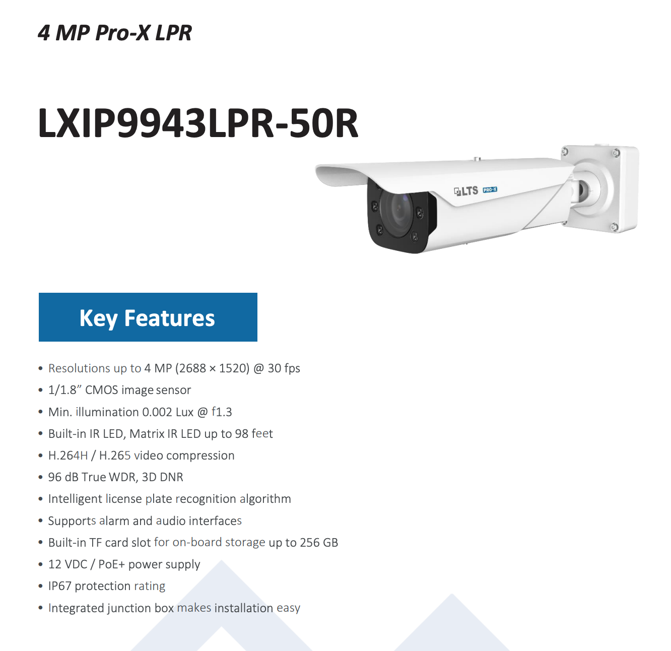 LTS Pro-X LXIP9943LPR-50R PRO-X IP 4MP 98ft IR License Plate Recognition LPR Bullet Camera