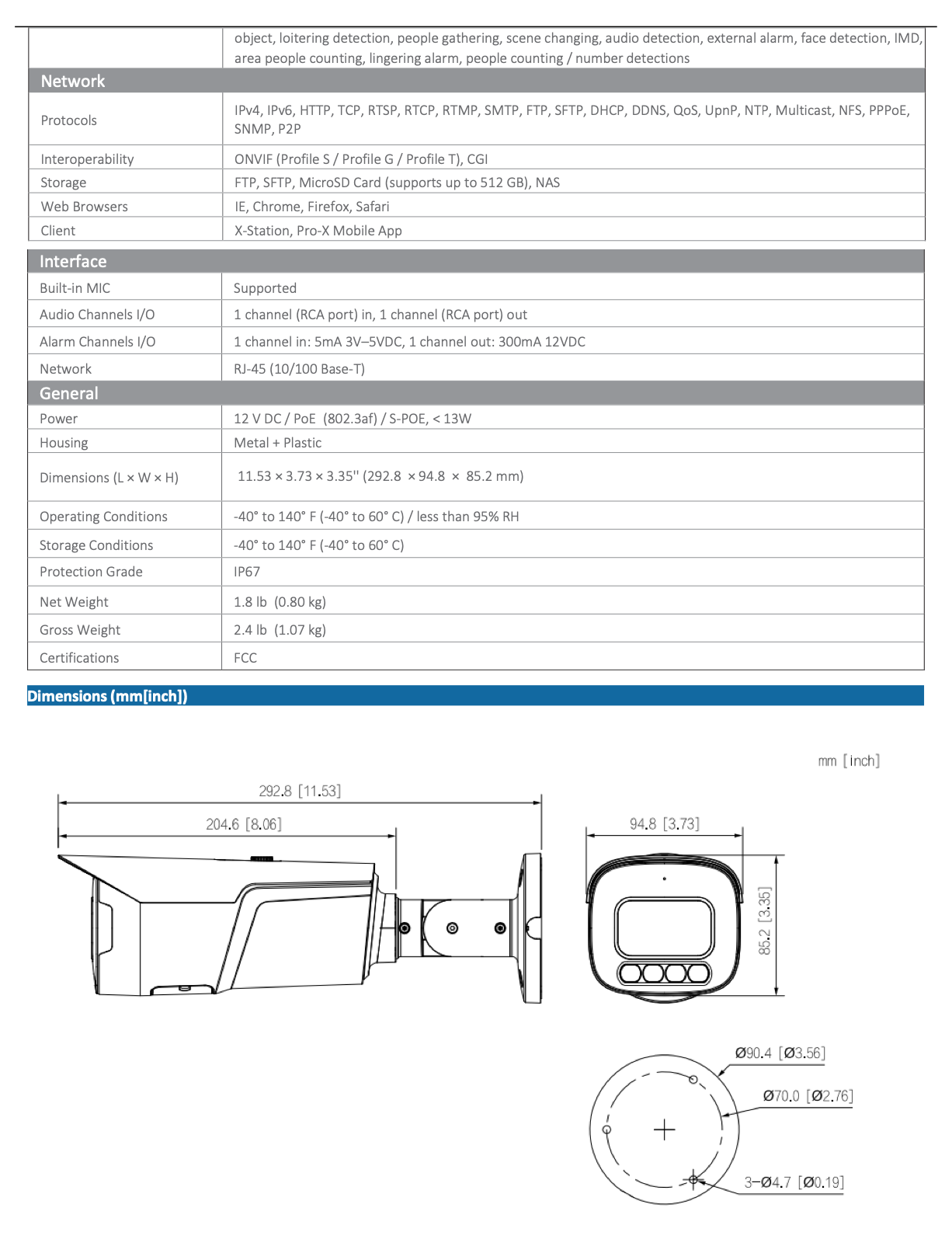 LTS Pro-X LXIP9C122WI-28MDA IP 12MP/5K 2.8 mm 98ft IR & LED Hybrid Mic NDAA Bullet Camera