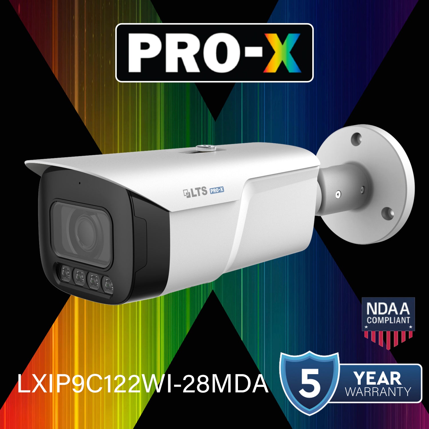 LTS Pro-X LXIP9C122WI-28MDA IP 12MP/5K 2.8 mm 98ft IR & LED Hybrid Mic NDAA Bullet Camera