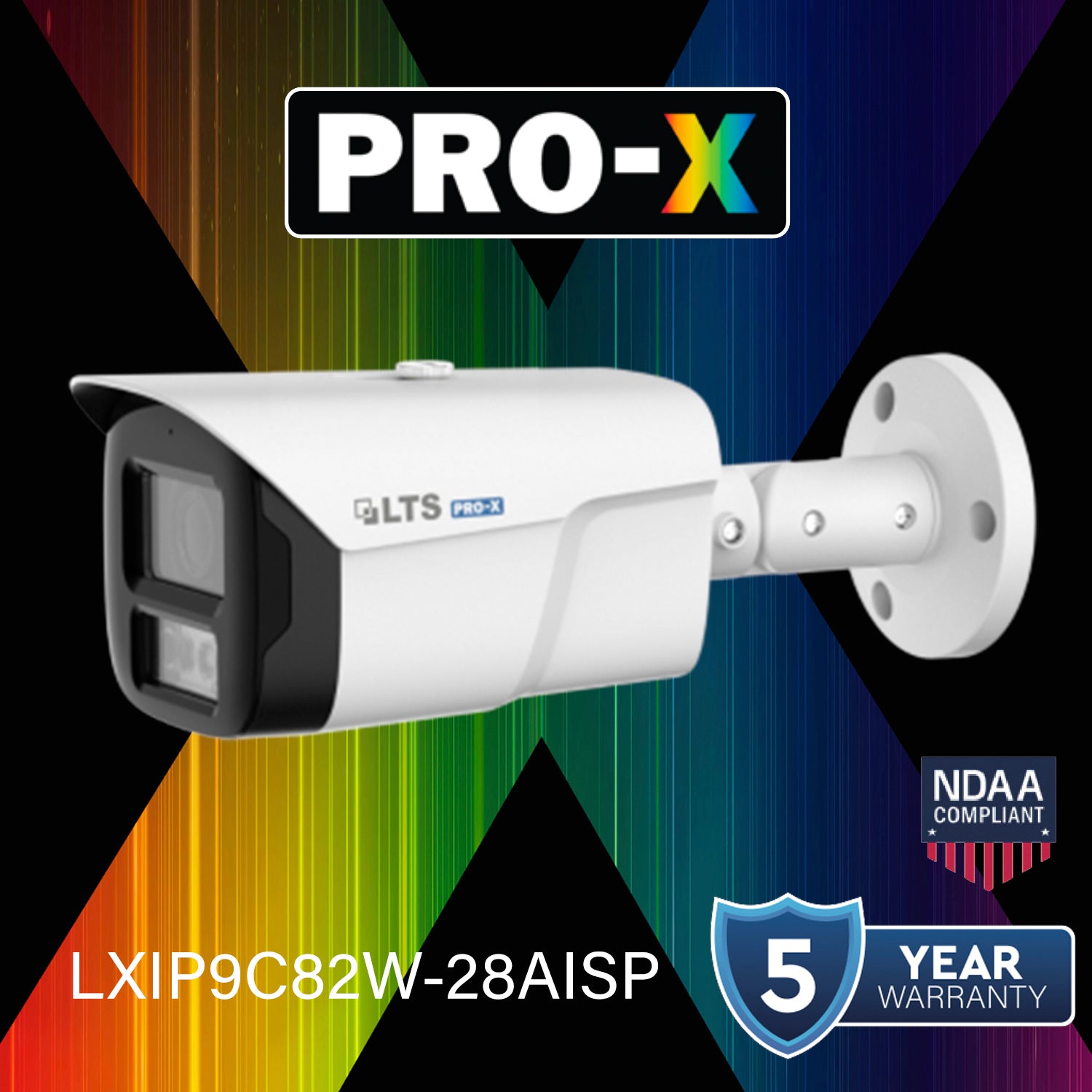 LTS Pro-X LXIP9C82W-28AISP IP 8MP/4K 20fps AI ISP Full Color 164ft Light Mic Bullet Camera